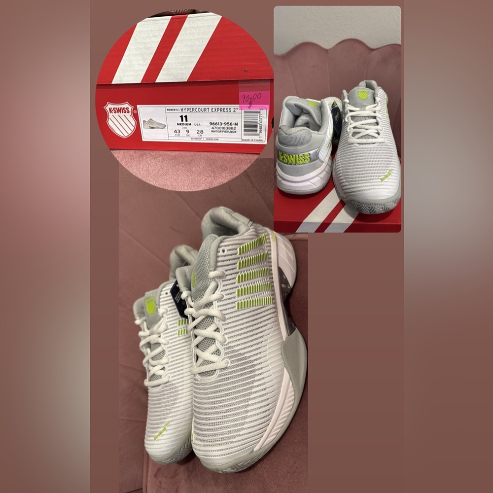 K-Swiss Hypercourt Express 2 White and Lime Sneakers